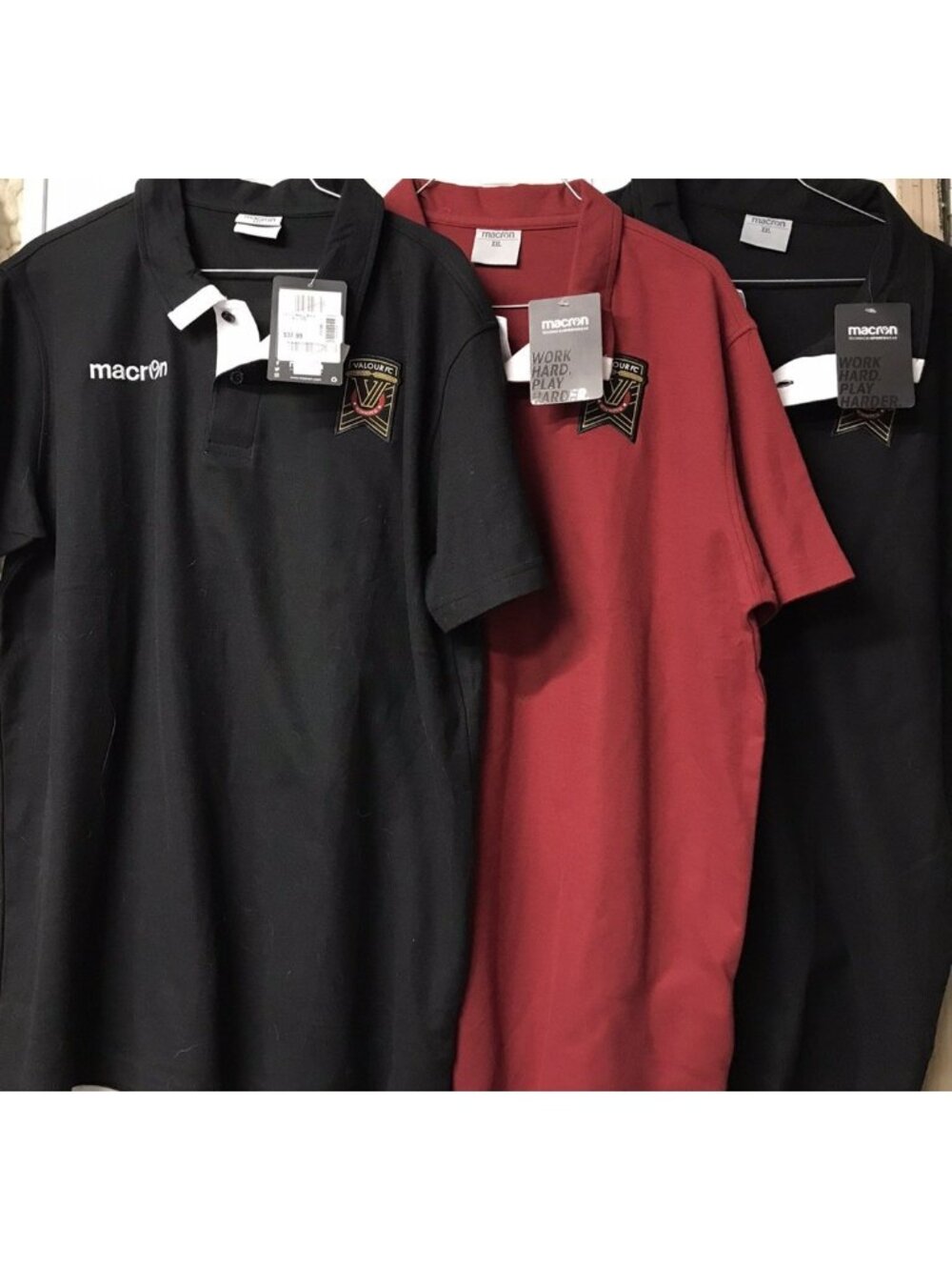 3 x Valour FC Polo Golf Shirt - Crested Team Logo by Macron - Men's XXL (NWT)!!